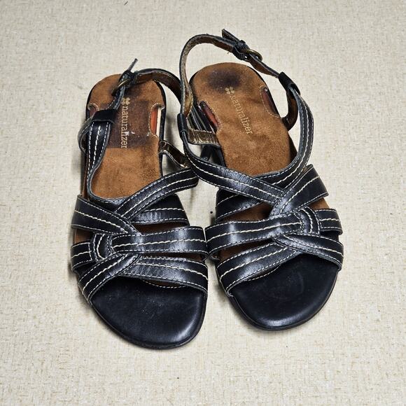 Naturalizer Women's 6.5 Blowout Sandals Black Leather Slingback Buckle Strappy - Picture 1 of 7